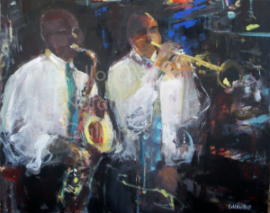 Les Jazzmen | NR5019| 25 Figure: 31.75 x 25.5 in. | Michele Lellouche | Oil on Canvas | Nolan-Rankin Galleries - Houston