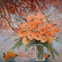 Les Poppies de Jean-Marie| NR3894 | 100cm x 100cm: 39.5" x 39.5" |Michel-Henry | Oil on Canvas| Nolan-Rankin Galleries - Houston