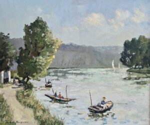 Les Canotiers by Jacques Bouyssou, oil on canvas