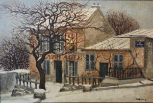 Lapin Agile in Winter by Renoux, oil on canvas