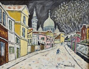 Au Montmartre sous la Neige by Maclet, oil on canvas