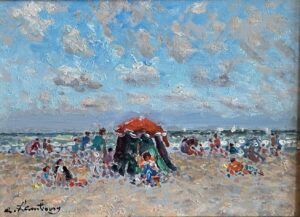 Beach at Deauville by Hambourg, oil on canvas