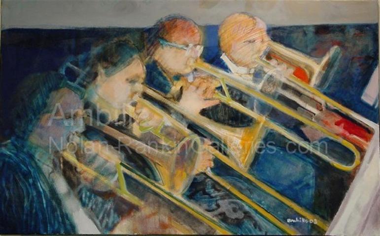 Les Trombones Bleus NR2603 50 Marine: 45.75" x 31.75" Paul Ambille Oil on Canvas | Nolan-Rankin Galleries - Houston