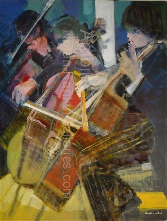 Les Violoncelles Bleus NR2615 50 Figure: 45.75" x 35.25" Paul Ambille Oil on Canvas | Nolan-Rankin Galleries - Houston
