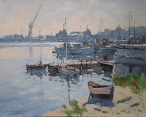 Port de Normandie NR3329 25 Figure: 31.75" x 25.5" Jose Salvaggio Oil on Canvas