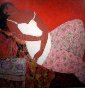 L'Heure du The NC3601 100cm x 100cm: 39.5" x 39.5" Michel Sarazin Oil Pastel