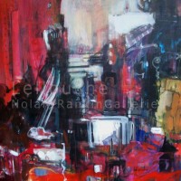Ambiance de NY Rouge | NR3836 | 100cm x 100cm: 39.5 in. x 39.5 in. | Michele Lellouche | Oil on Canvas | Nolan-Rankin Galleries - Houston