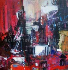 Ambiance de NY Rouge | ML3836 | 100cm x 100cm: 39.5 in. x 39.5 in. | Michele Lellouche | Oil on Canvas