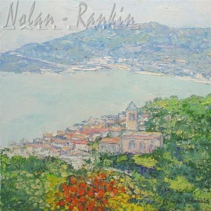 X2A5 Village au bord de la Mediterranee 80cm x 80cm: 31 7/16" x 31 7/16" Renee Theobald Oil on Canvas - Palette Knife